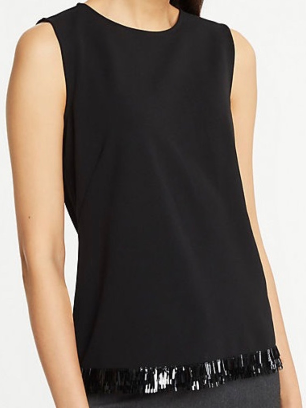 Ann Taylor Black Sequin Fringe Shell Size XS
